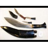 Post WWII Gurkha Kukri knife with leather scabbard