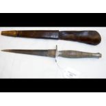 A WWII Fairbairn Sykes commando knife with leather