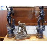 A pair of Spelter statues together with one other