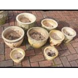 Eight garden pots of varying size