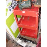 A Black & Decker power file in box, a Bosch jigsaw and three tier work trolley