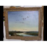 THOMAS KENNEDY - oil on canvas of geese in flight