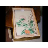 An Oriental painting of flowers and bird - 40cm x