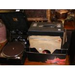 A His Master's Voice picnic gramophone, together w
