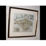 An antique map of The Isle of Wight with hand pain