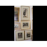 MICHAEL EDWARDS - etching of heron, together with