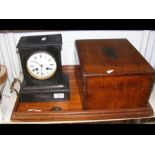 A slate mantel clock, together with a trinket box