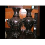 A pair of impressive antique bronze Oriental vases
