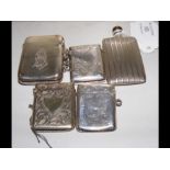 Three silver vesta cases together with scent bottle etc