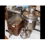 An unusual Eastern European samovar together with a copper urn etc