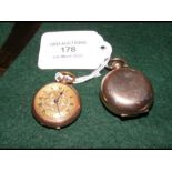 A small 9ct gold cased ladies pocket watch togethe