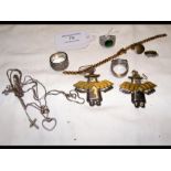 Silver earrings, ring etc