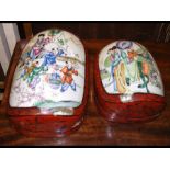 Two Chinese ceramic and lacquered storage boxes -