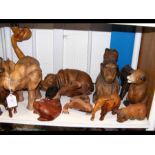 A cluster of carved wooden animal figures