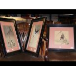 Three framed and glazed oriental paintings depicti