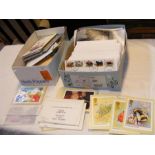 Two shoe boxes of First Day Covers, PHQ cards etc