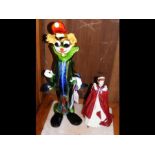 A Murano glass style Clown figure and Royal Worcester