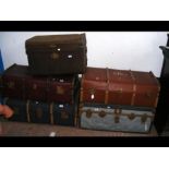 Selection of five vintage trunks