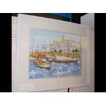 Bernard Dufour - watercolour of boating coastal to