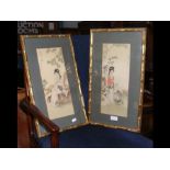 A pair of Oriental paintings on silk bearing signa