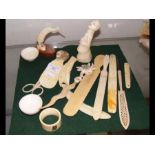 A small ivory shoe horn, penknife etc