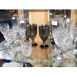 A pair of iridescent studio glass goblets, togethe