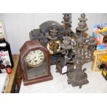 A slate and marble mantel clock, together with one