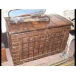An antique Middle Eastern metal bound trunk with s