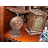 A chiming oak cased bracket clock, together with a