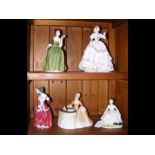 Five female figurines, including Royal Doulton 'Ch