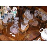 Crystal decanters with glasses in serving trays