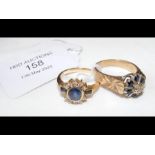 A 9ct gold ring set with sapphires and diamonds, t