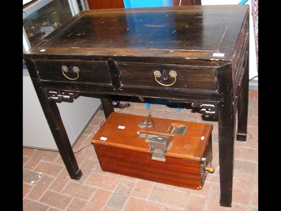 A Chinese hardwood side table with two drawers - w