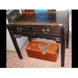 A Chinese hardwood side table with two drawers - w