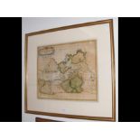 A Robert Morden coloured map of Surrey - framed an