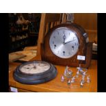 A Smiths oak cased mantel clock, together with wal