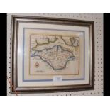 An antique hand coloured map of the Isle of Wight