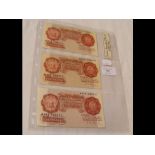 Three L.K O'Brien 10 shilling notes