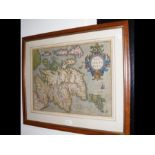 An Ortelius coloured map of Scotland - framed and