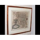 A Saxton Hole coloured map of Derbyshire - framed