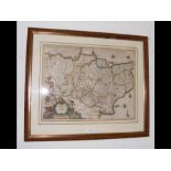 A Janson coloured map of Kent - framed and glazed