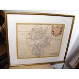 A Robert Morden coloured map of Bedfordshire - fra