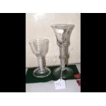 A Georgian air-twist wine glass - 17cms high, toge