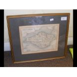 A framed and glazed map of the Isle of Wight