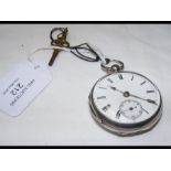 A silver cased open faced pocket watch with subsid