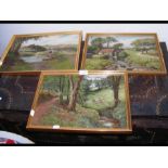 Three gilt framed oil paintings of country scenes