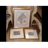 A framed and glazed old map of the Continent, toge
