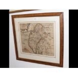 A Saxton Kip coloured map of Cumberland - framed a