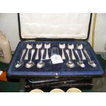 A cased set of twelve silver teaspoons with sugar