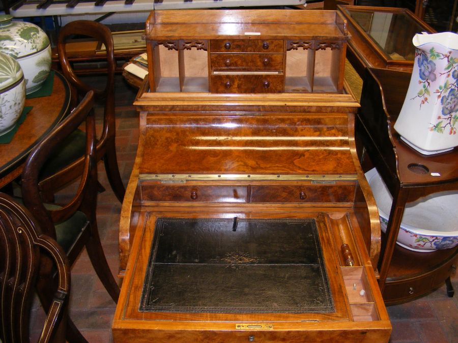 A Victorian walnut piano top Davenport with rising - Image 4 of 9